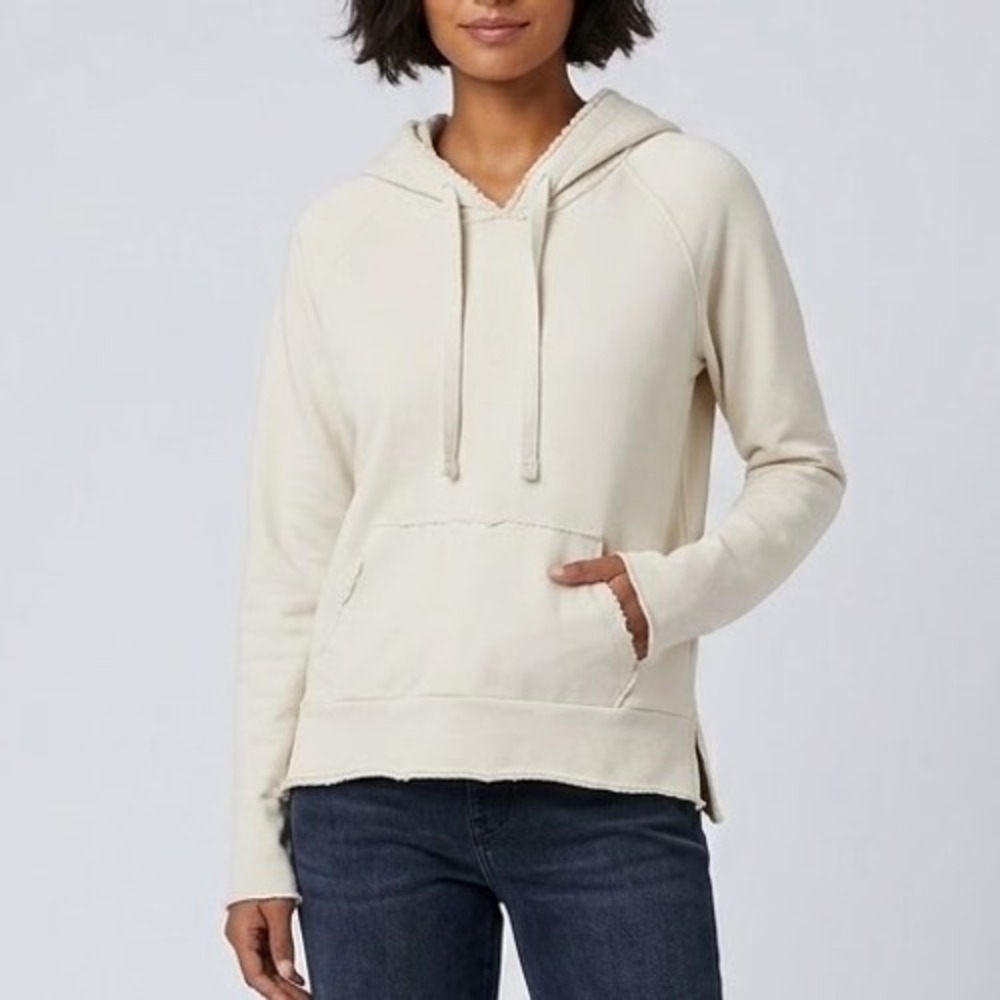 Frank & Eileen Tee Lab Cotton Hoodie Cream Raw Edge Raglan Pullover Size Small